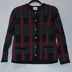 Liz Baker Red and Green Plaid Cardigan S Petite